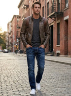 Man wearing classic-cut straight jeans