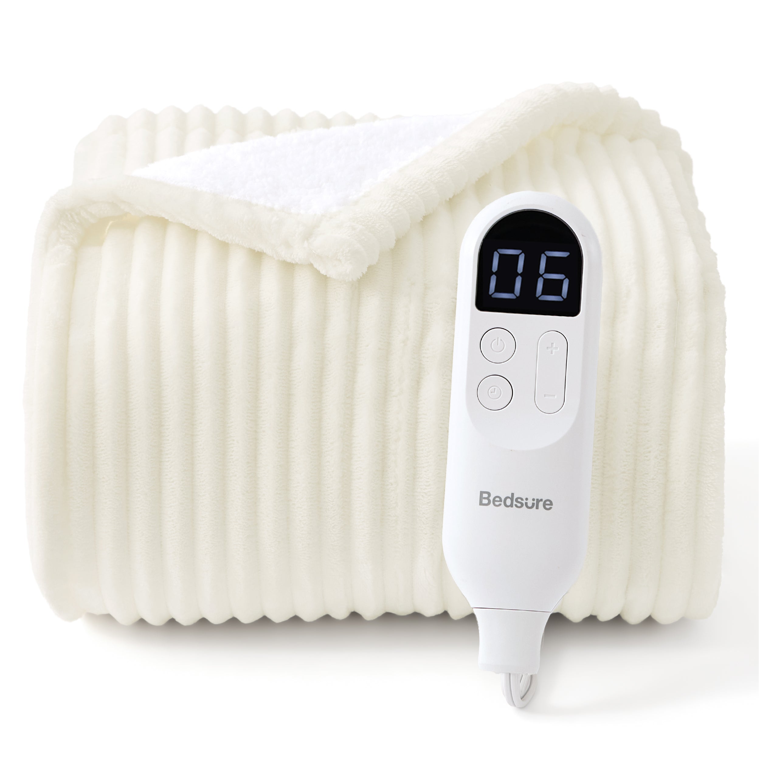 Ribbed flannel heated blanket - Coconut White