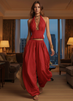 Women's Two-Piece Set — Halter Crop Top & Harem Pants