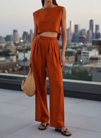 Ewa | Sleeveless Crop & Wide Leg Matching Set | Co-Ord