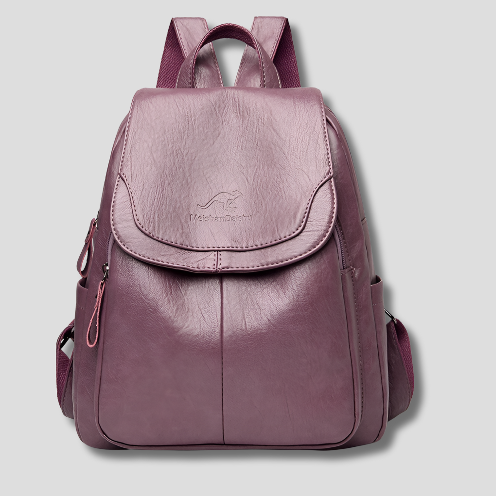 Anti-Theft Leather Backpack — Purple