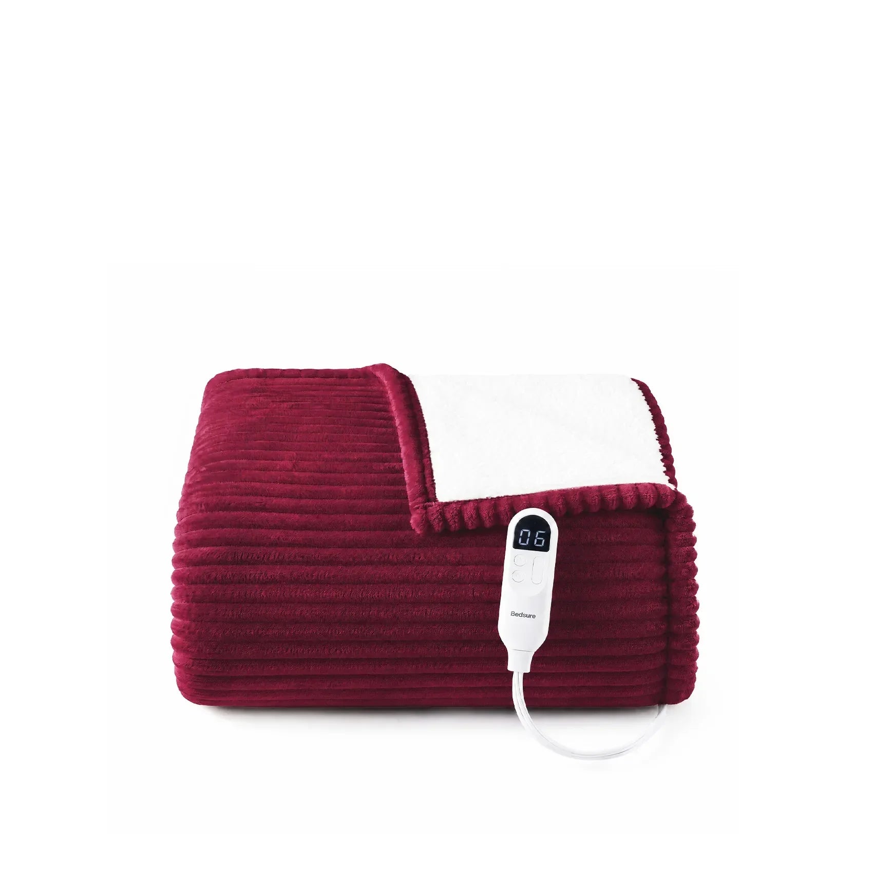 Ribbed flannel heated blanket - Burgundy