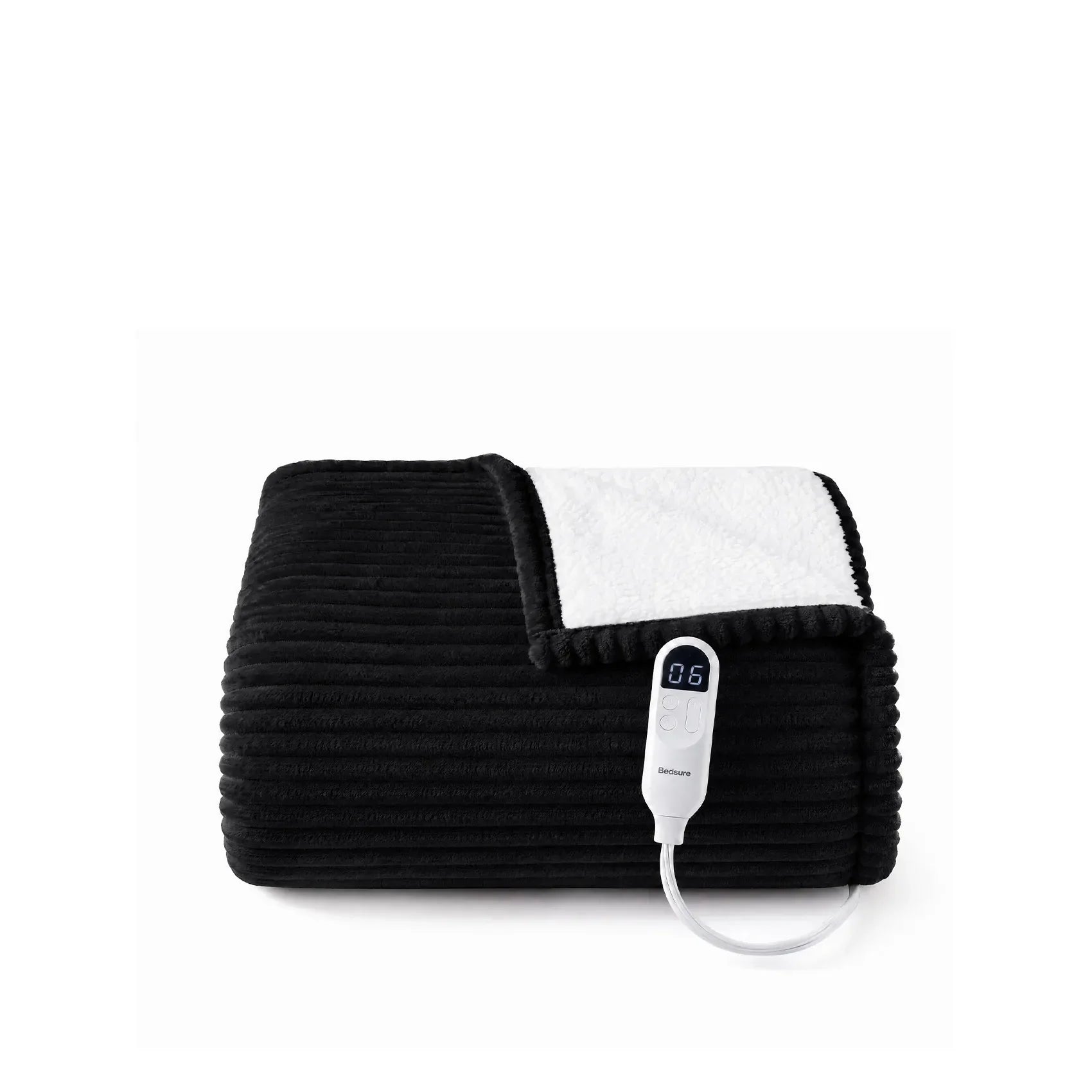 Ribbed flannel heated blanket - Black