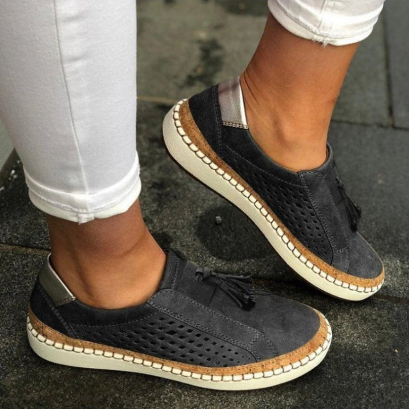 Black cushioned comfort slip-on shoes