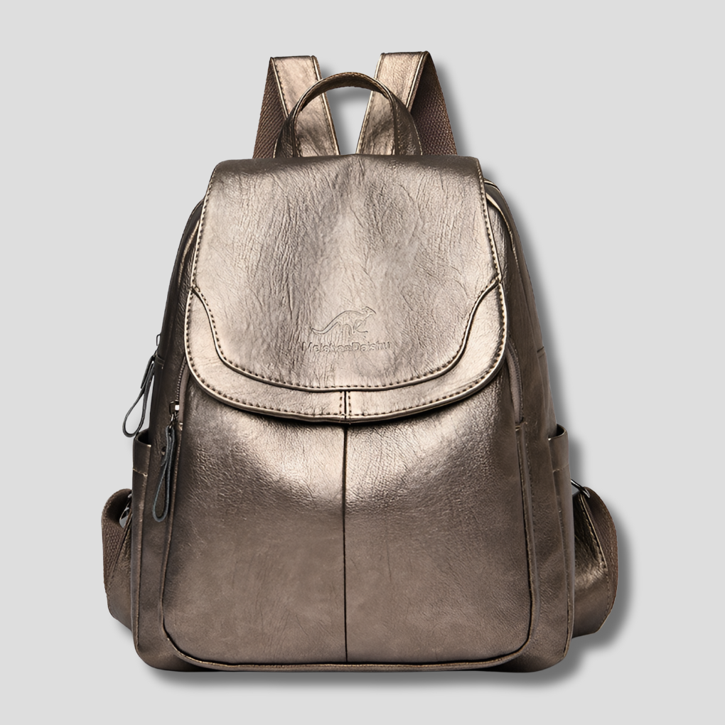 Anti-Theft Leather Backpack — Bronze