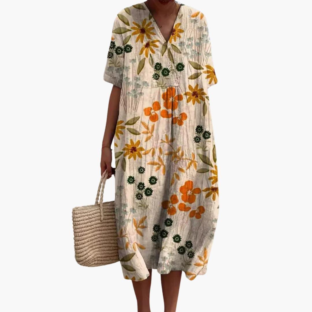 Floral Cotton V-Neck Oversized Midi Dress
