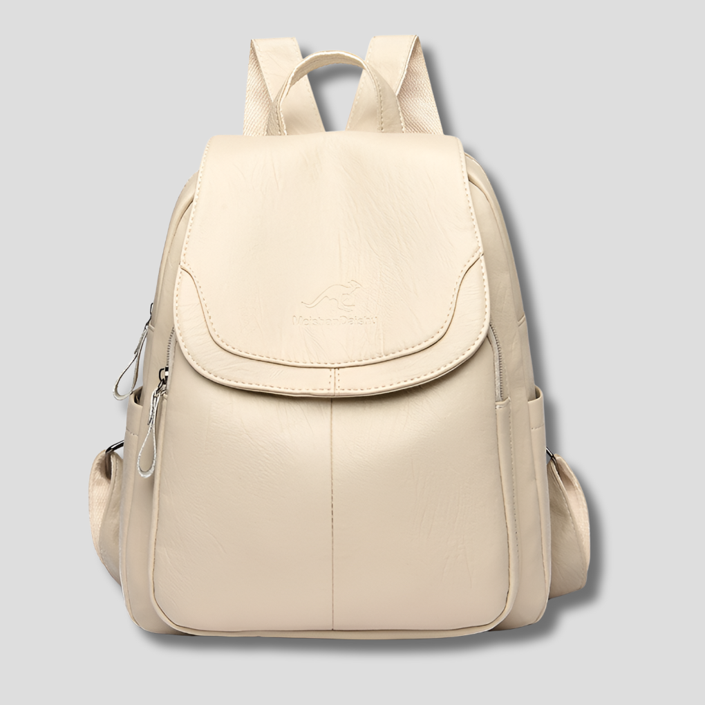 Anti-Theft Leather Backpack — Beige