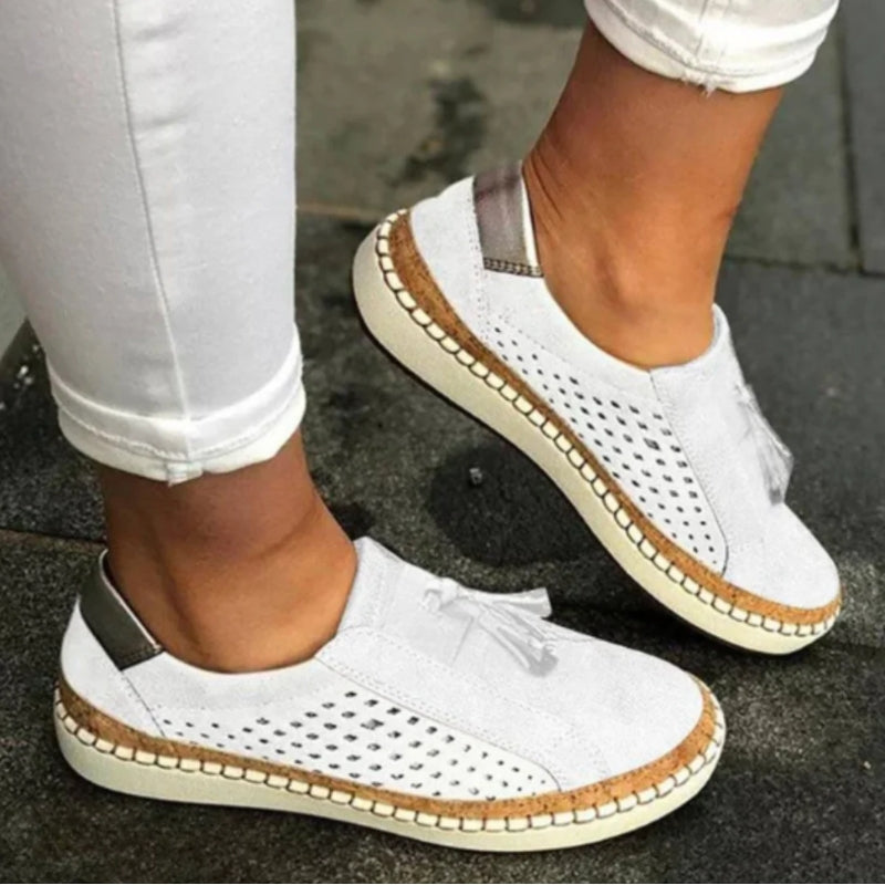 White cushioned comfort slip-on shoes