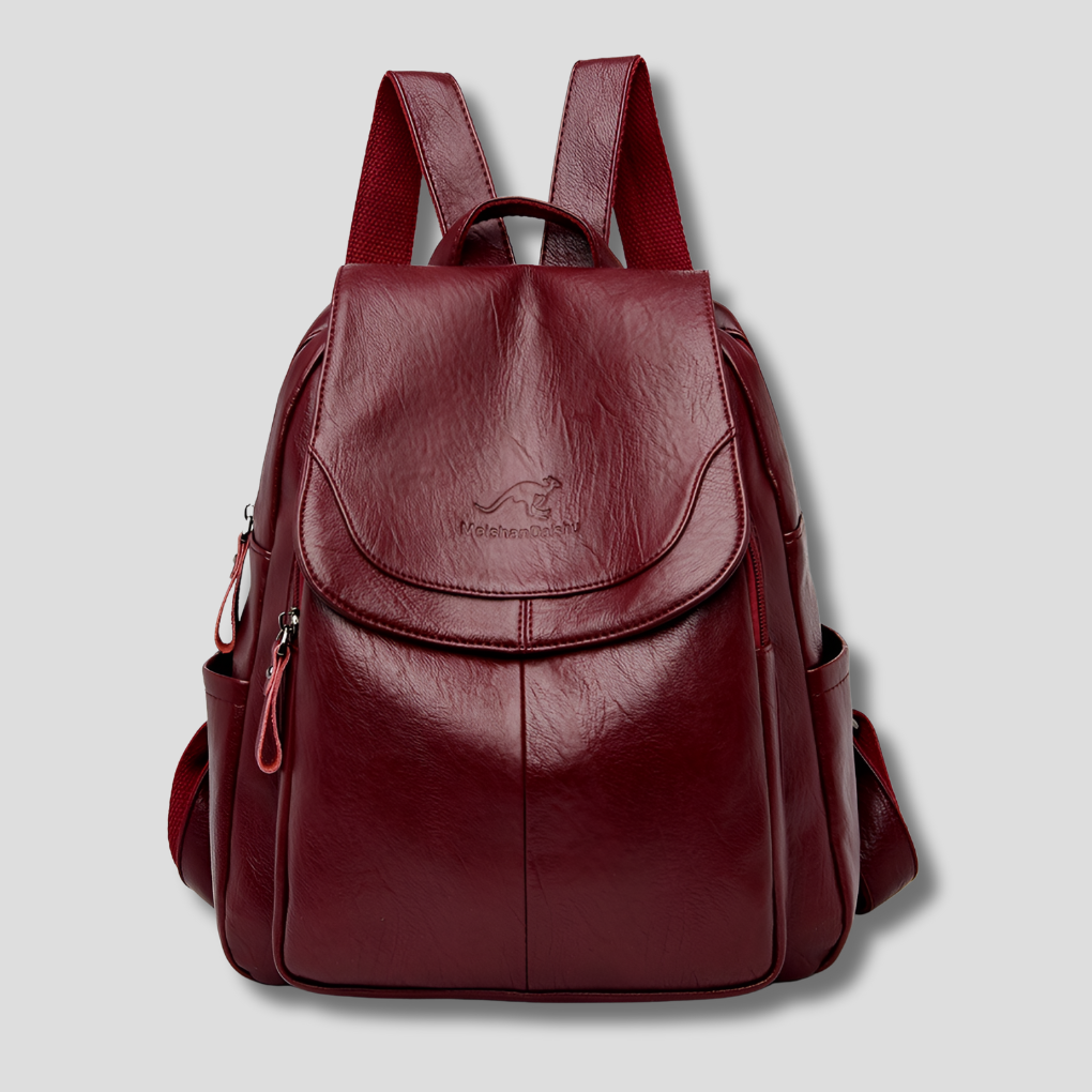 Anti-Theft Leather Backpack — Wine Red