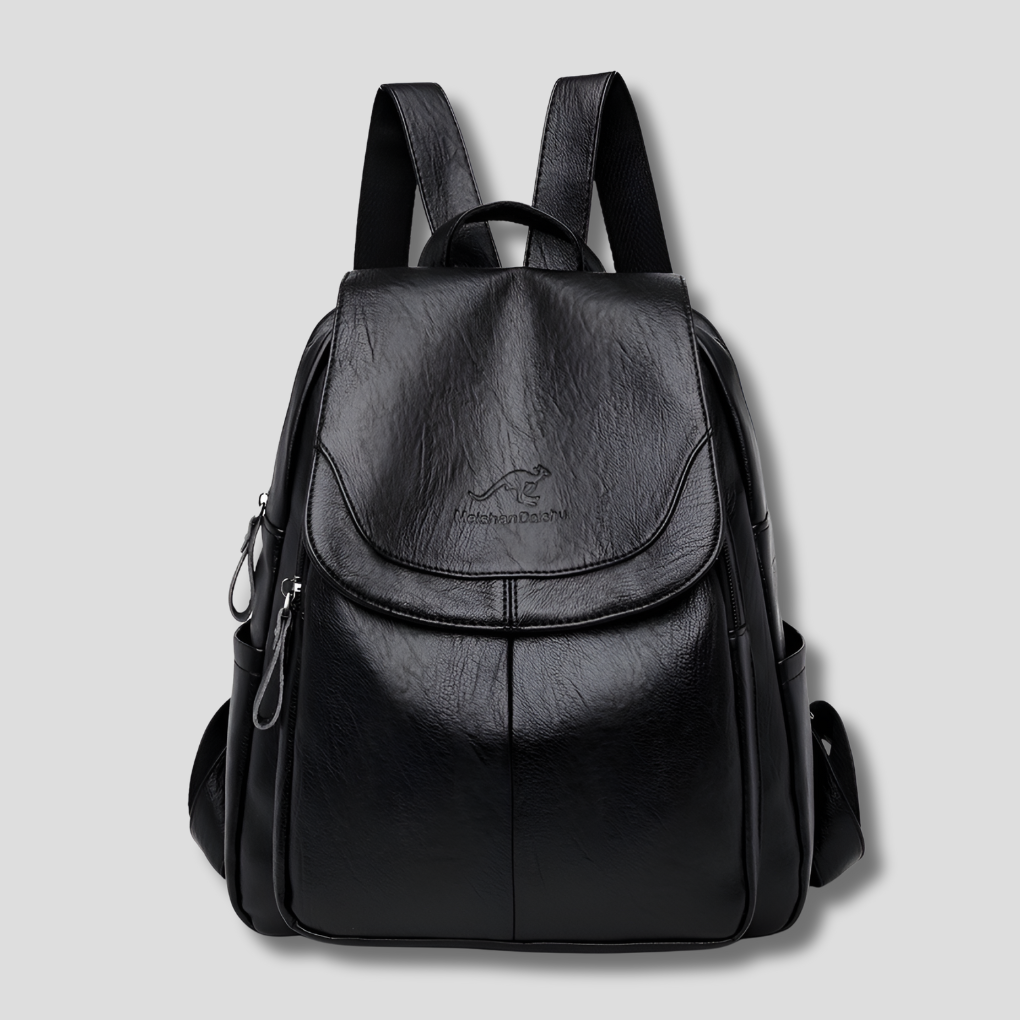 Anti-Theft Leather Backpack — Black