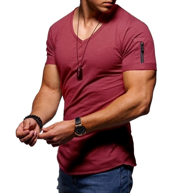Men's V-neck breathable active fit t-shirt in Red wine