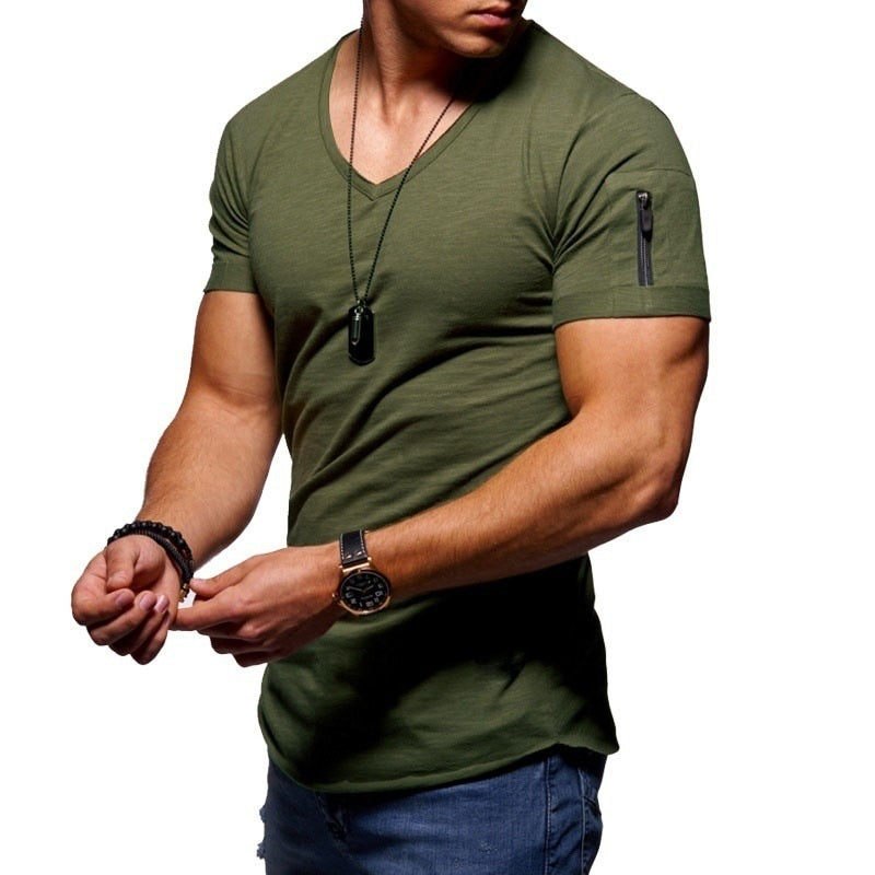 Men's V-neck breathable active fit t-shirt in Army Green