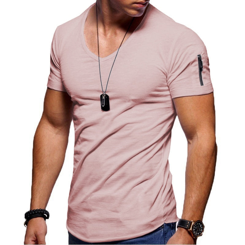 Men's V-neck breathable active fit t-shirt in Pink