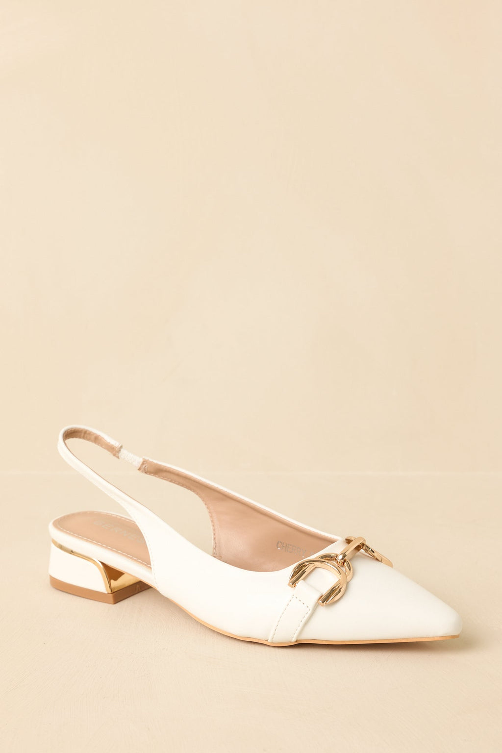 White pointed-toe slingback block heels - back slingback strap