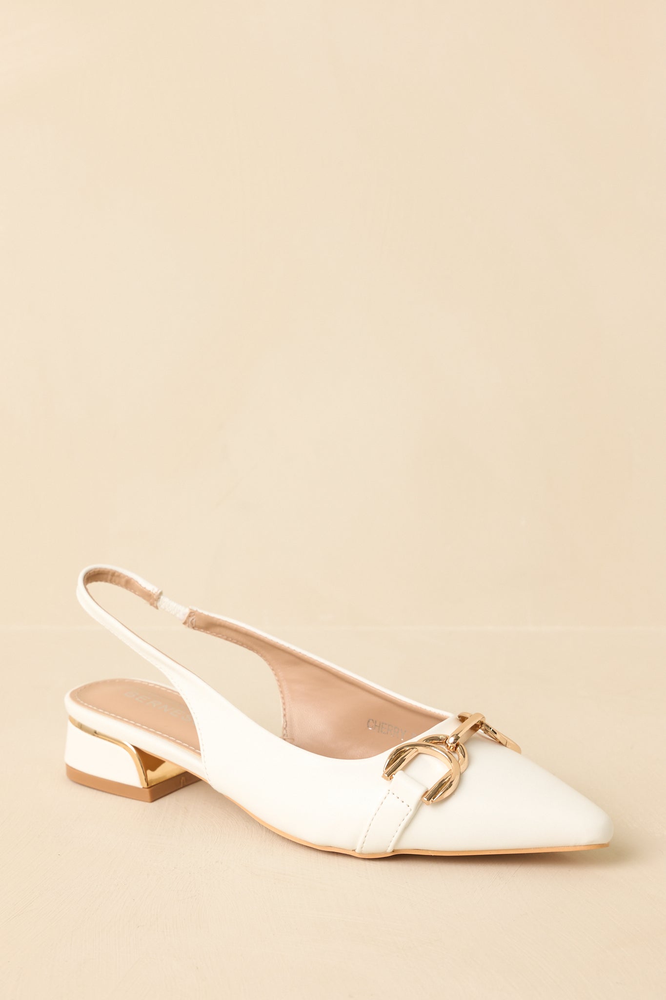 White pointed-toe slingback block heels - back slingback strap