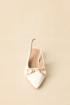 White pointed-toe slingback block heels - pointed toe detail