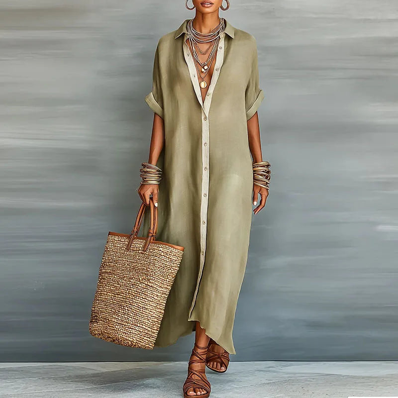 Women's Maxi Dress with Button Front & Flowy Silhouette for Summer...