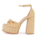 Woven Cane-Strap Platform Heel Sandals — Women's