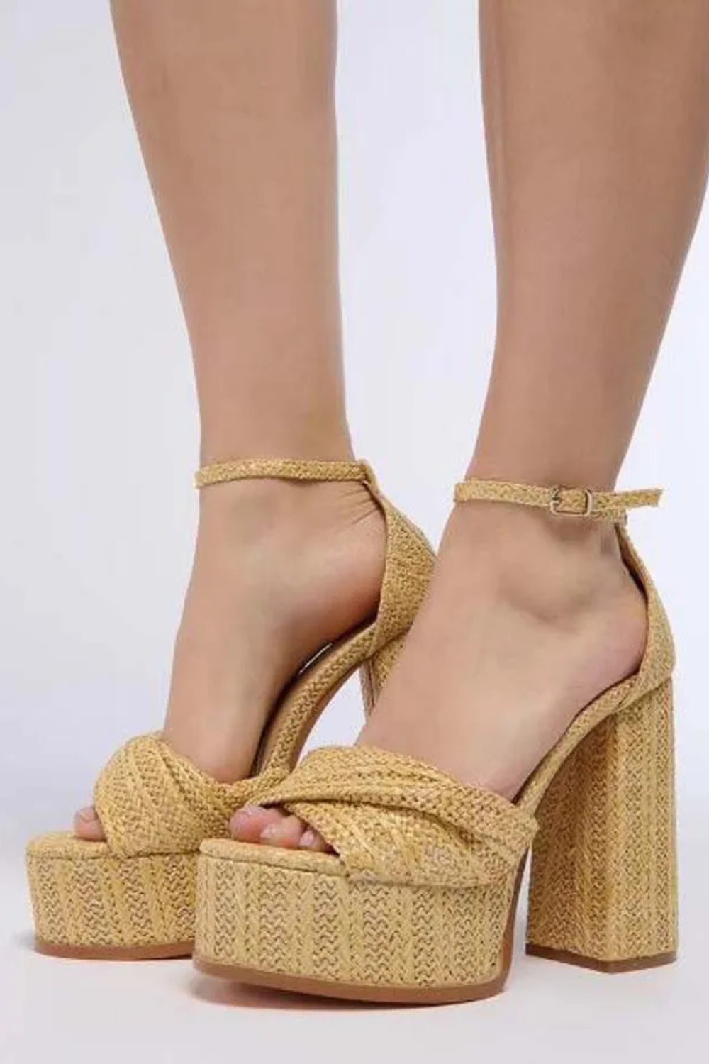 Woven Cane-Strap Platform Heel Sandals — Women's