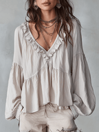 White vintage ruffle blouse for women - front view