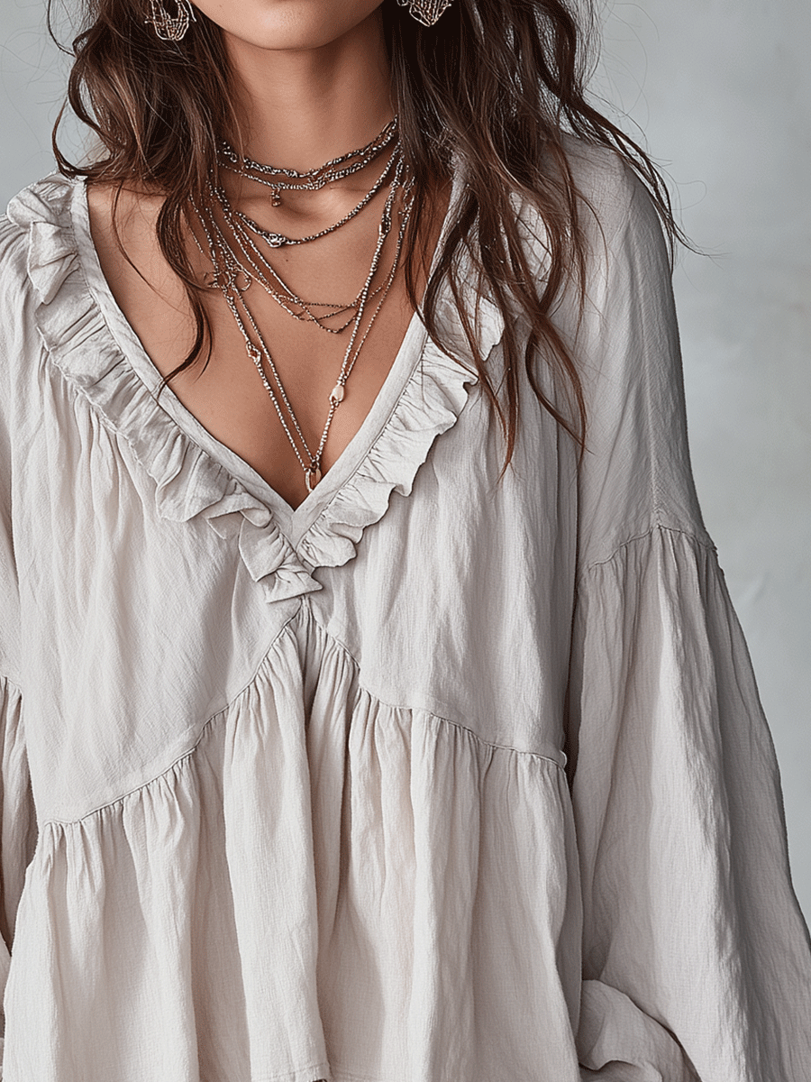 White vintage ruffle blouse - womens summer top