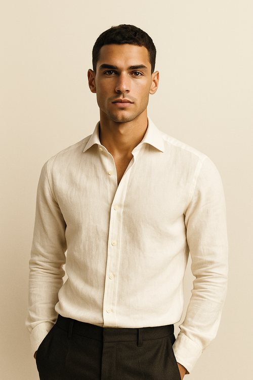 Capri Collection | Men's Shirt in White with Breathable Linen | Classic Fit for Warm Weather Comfort