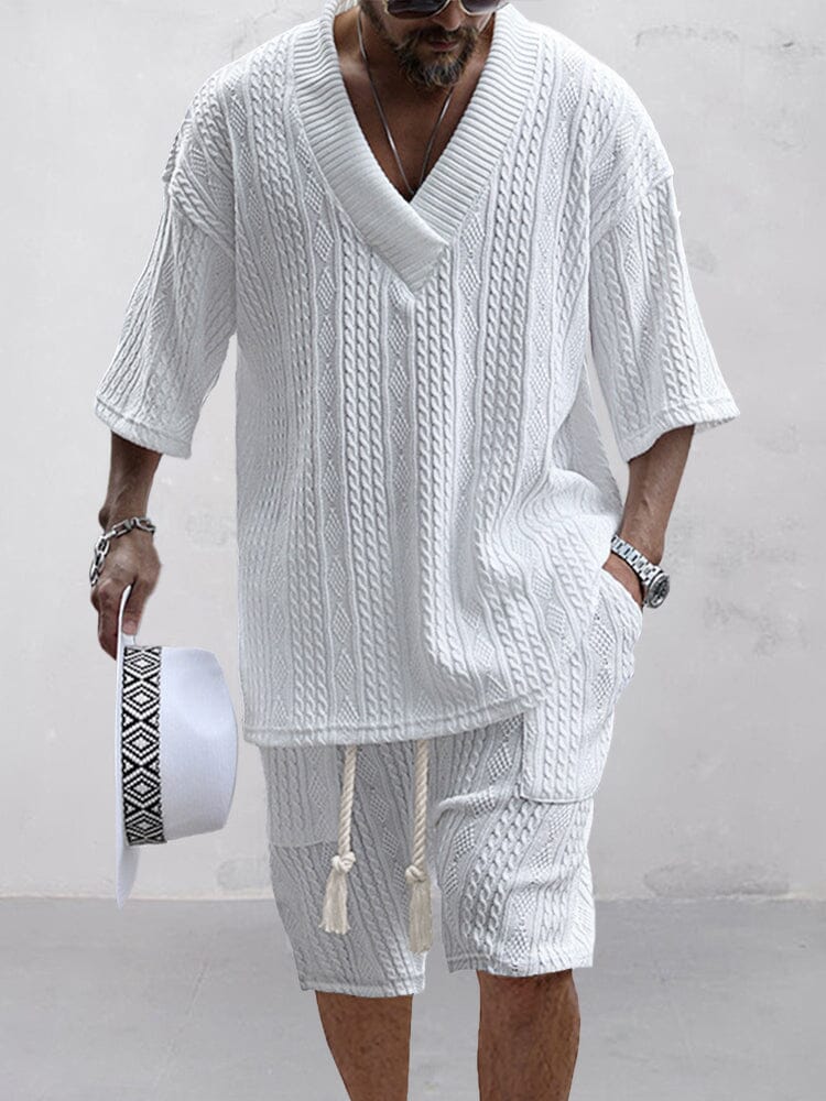Cable Knit Matching Set — Tee & Shorts Loungewear