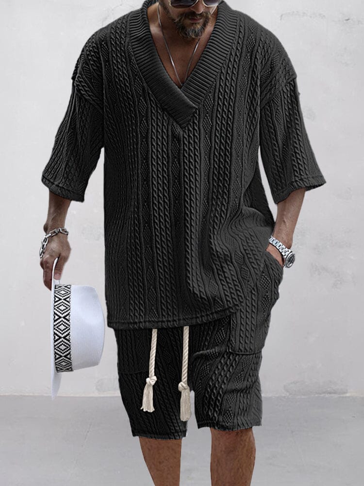 Cable Knit Matching Set — Tee & Shorts Loungewear
