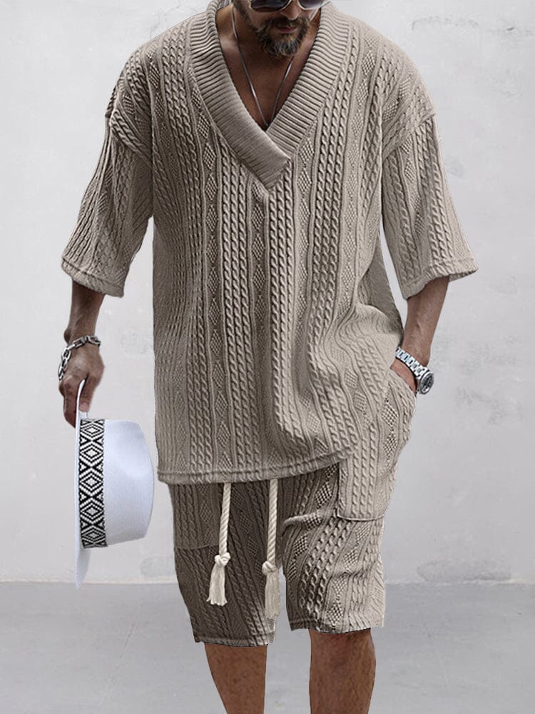 Cable Knit Matching Set — Tee & Shorts Loungewear