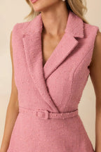 Women's Caught You Smiling Rose Pink Textured Woven Belted Lace Midi Dress | Self: 70% Polyester & 30% Wool 2