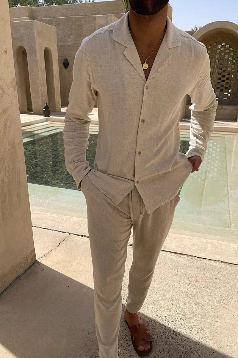 Cecile Lavelle | Men's Relaxed Fit Beige Matching Set | Stylish Summer Co-Ord