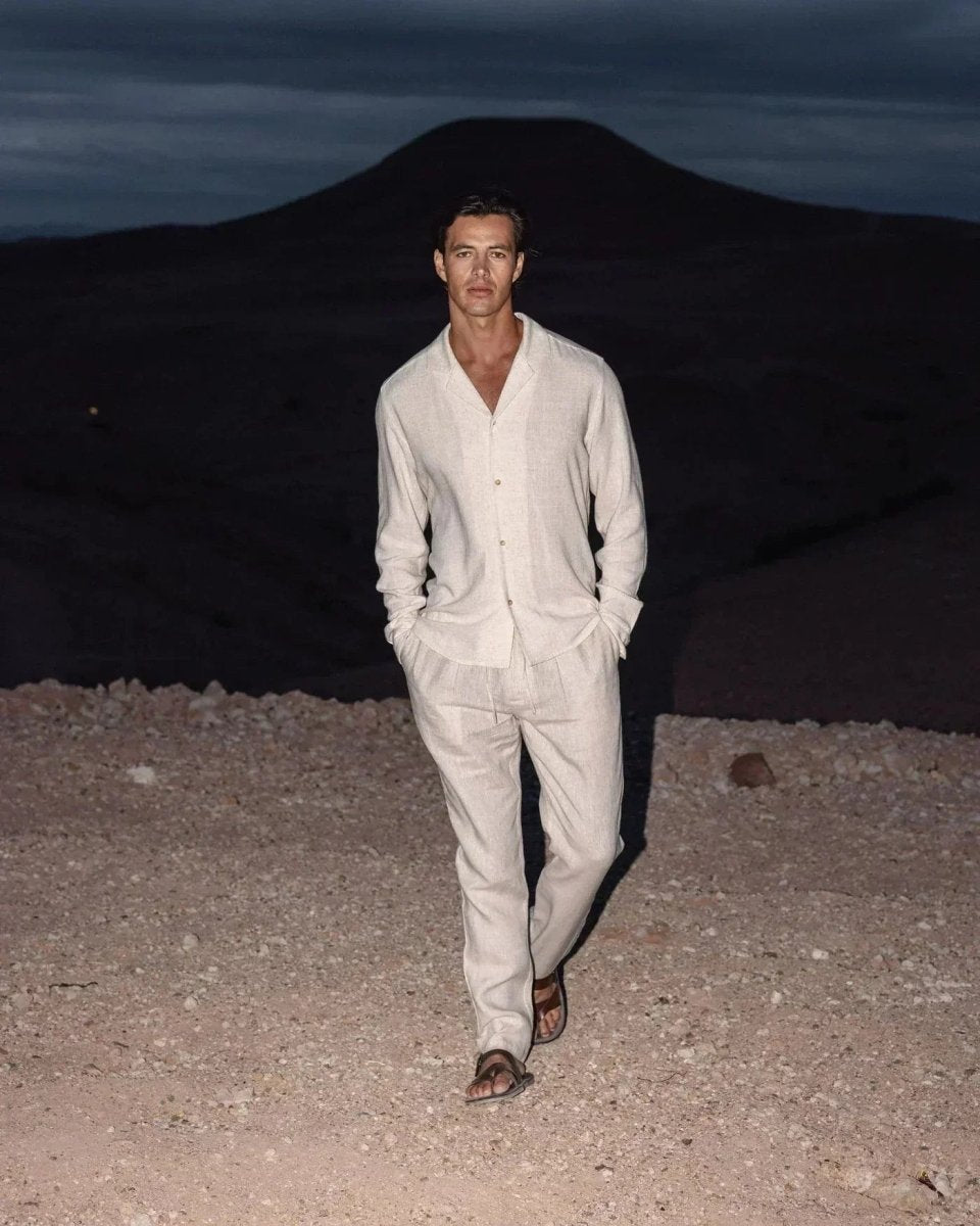 Cecile Lavelle | Men's Relaxed Fit Beige Matching Set | Stylish Summer Co-Ord