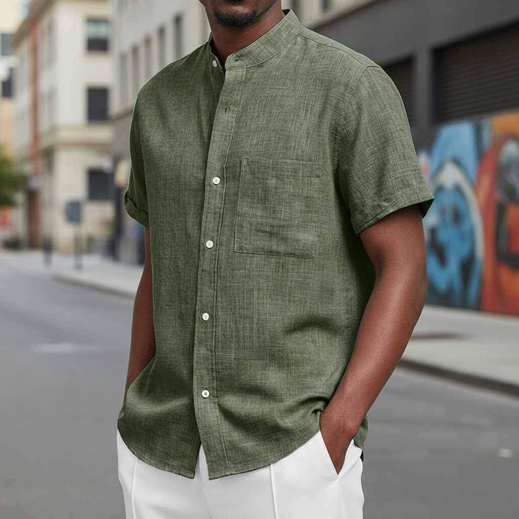 Men's Classic Linen Button-Up Shirt — Breathable Casual