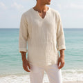 Coastal Breeze | Linen-Cotton Blend V-Neck Shirt with Relaxed Fit | Perfect for Casual Days Out