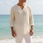 Coastal Breeze | Linen-Cotton Blend V-Neck Shirt with Relaxed Fit | Perfect for Casual Days Out