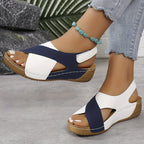 Comfort sandals showing cushioned arch-support footbed
