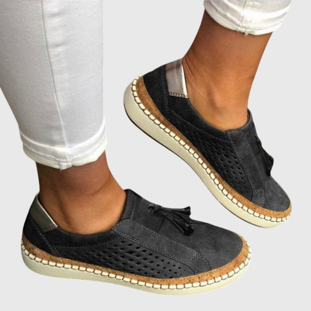 Lightweight slip-on walking shoes with cushioned footbed