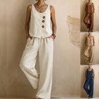 Linen blend | Women's Sleeveless Matching Set | Casual Comfort Co-Ord