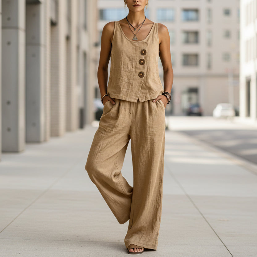 Linen blend | Women's Sleeveless Matching Set | Casual Comfort Co-Ord
