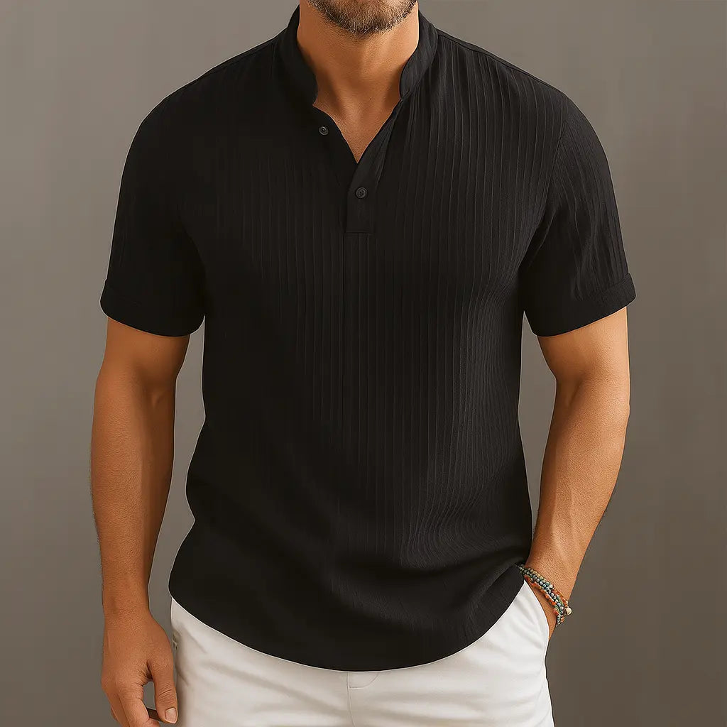 Donald | Avani Gossamer Linen Popover Shirt with Band Collar & Three-Button Placket – Elevated Warm-Weather Essential 1