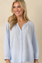 Women's Easy Tide Blue Stripe Relaxed Button Front Top | 70% Rayon & 30% Cotton 7