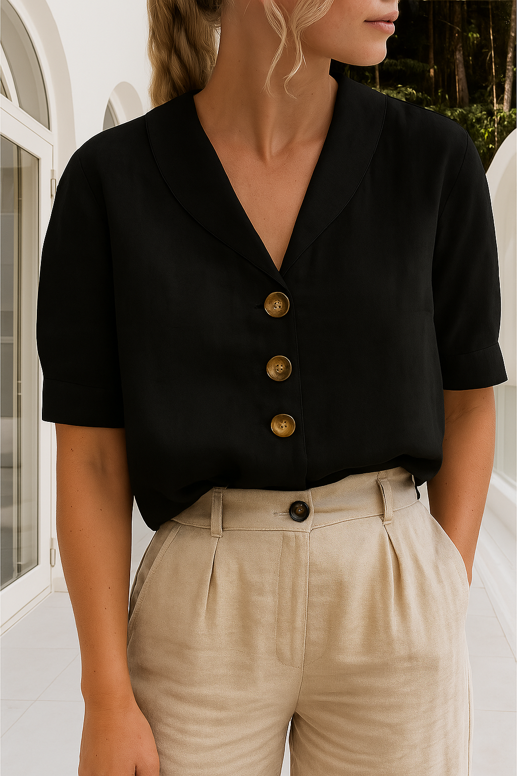 Women's wrap-neck lightweight elegant blouse