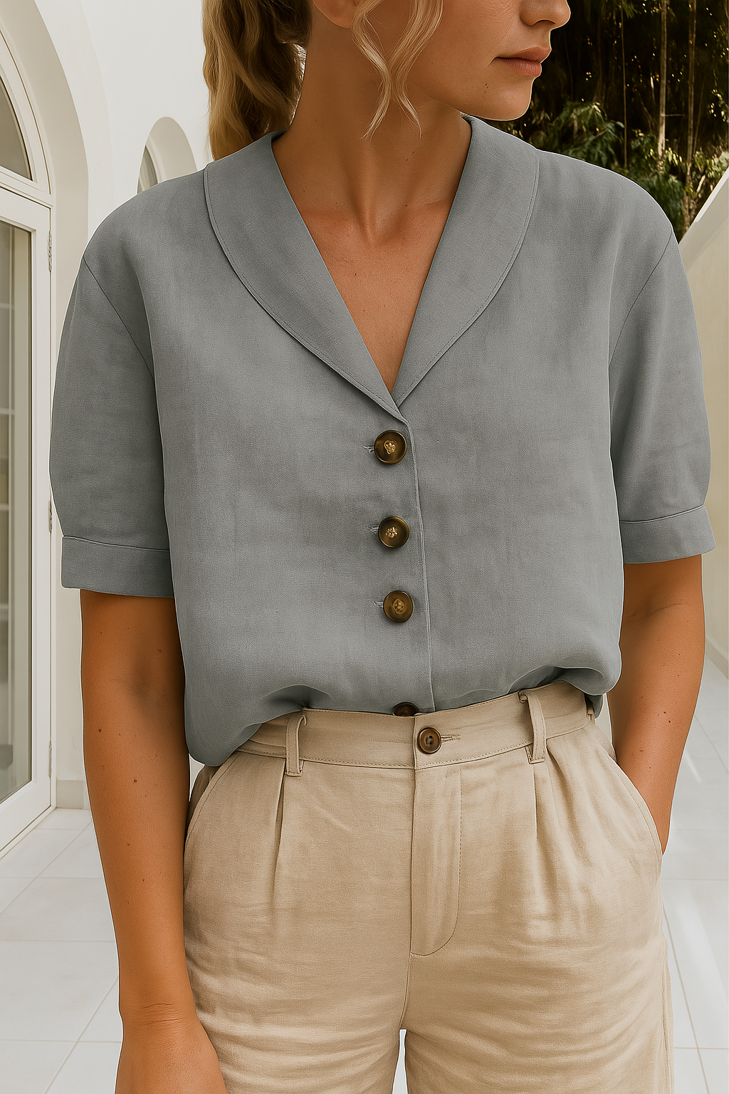 Women's wrap-neck lightweight elegant blouse