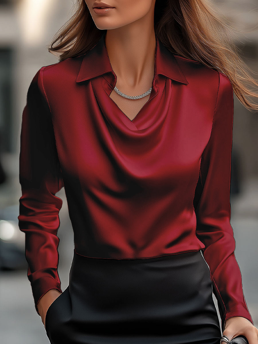 White Draped-Neck Blouse — Women's Elegant Top