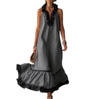 Sleeveless V-Neck Ruffle-Hem Maxi Dress