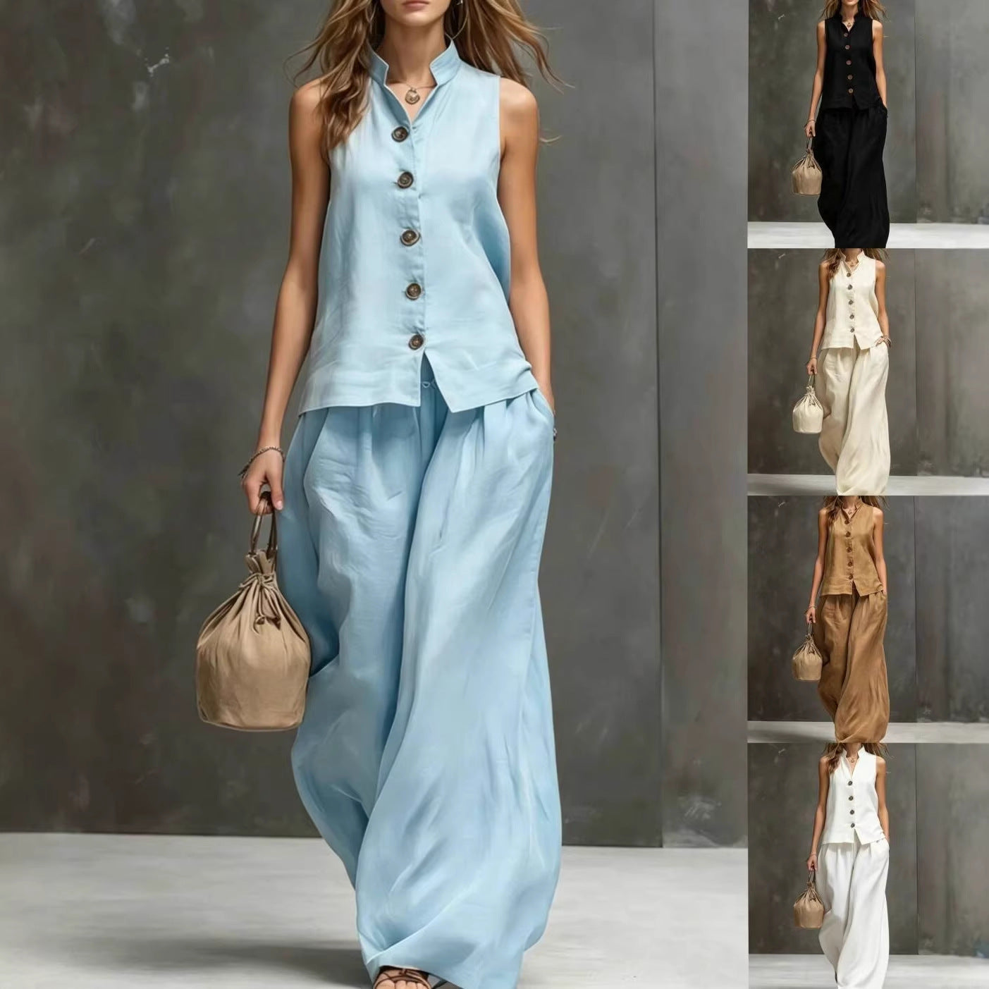 Elegant Cotton-Linen Women's Sleeveless Vest & Wide-Leg Matching Set | Effortless Co-Ord