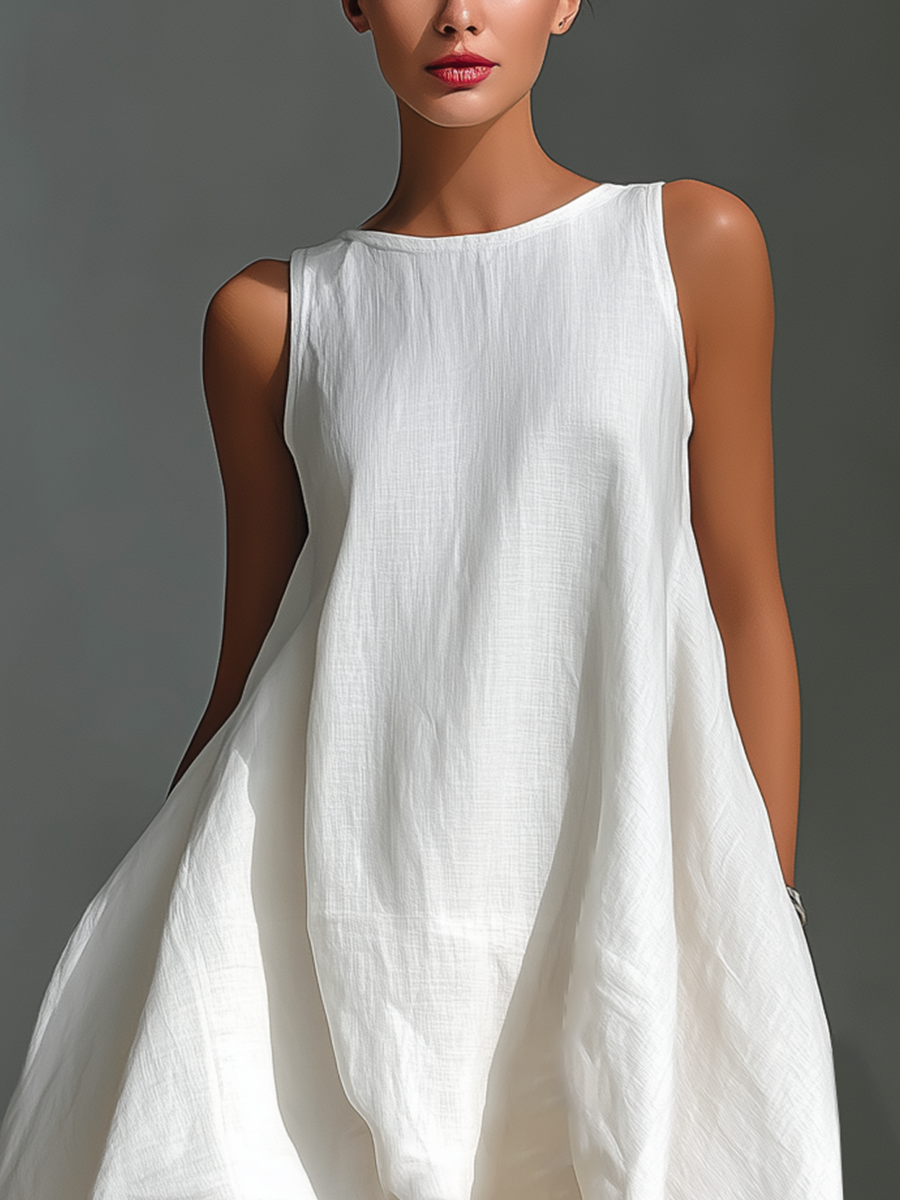 Sleeveless Linen Asymmetric Midi Dress