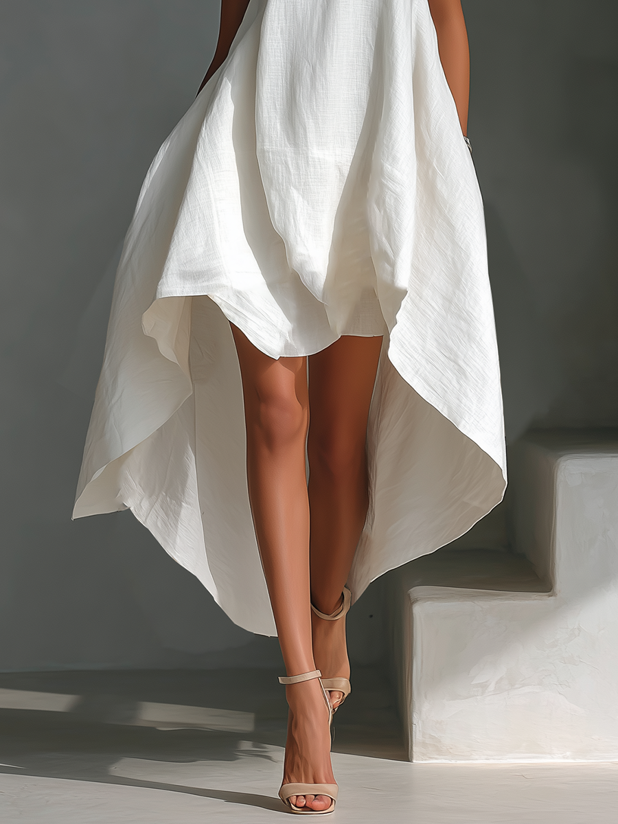 Sleeveless Linen Asymmetric Midi Dress