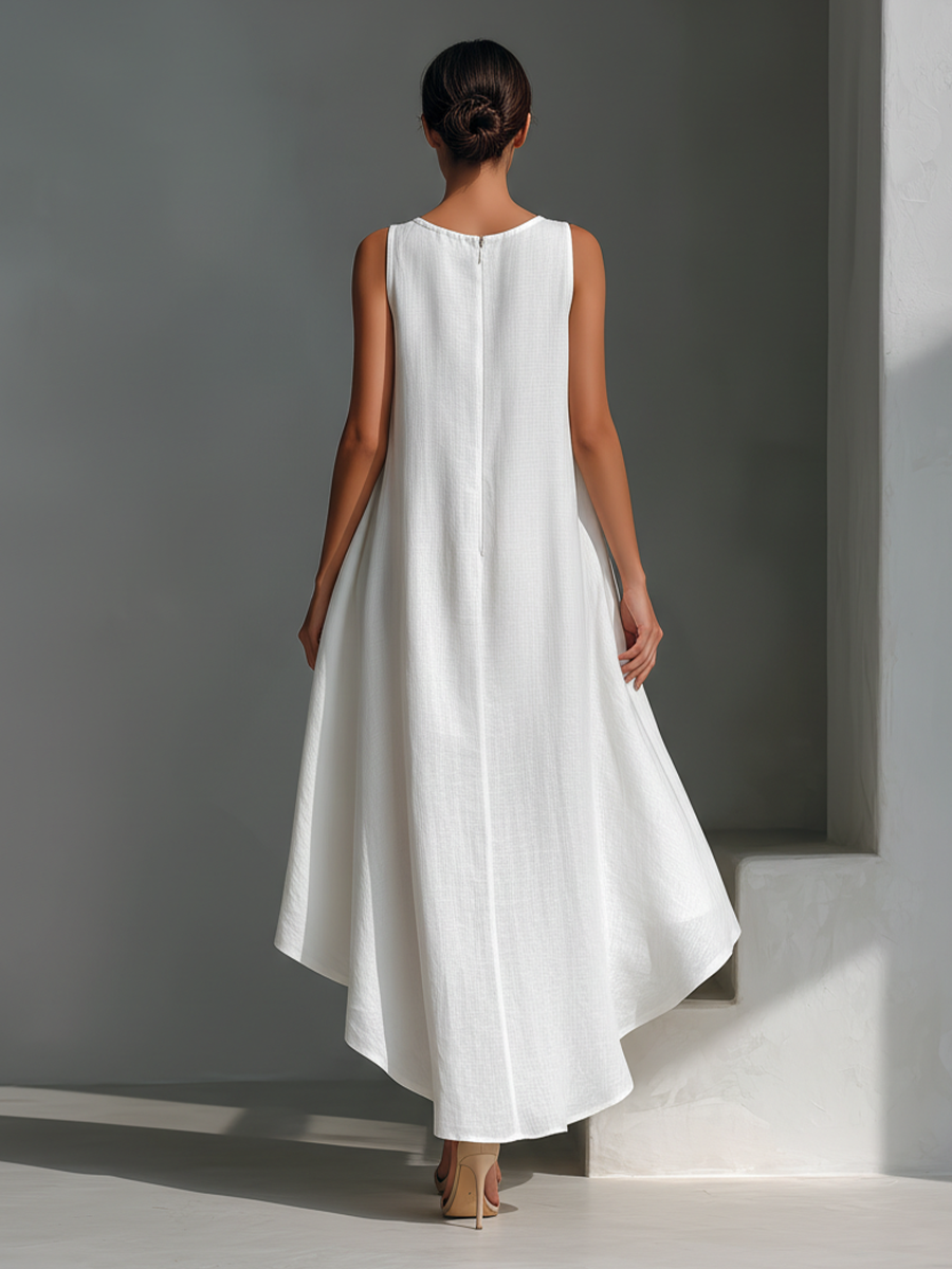 Sleeveless Linen Asymmetric Midi Dress