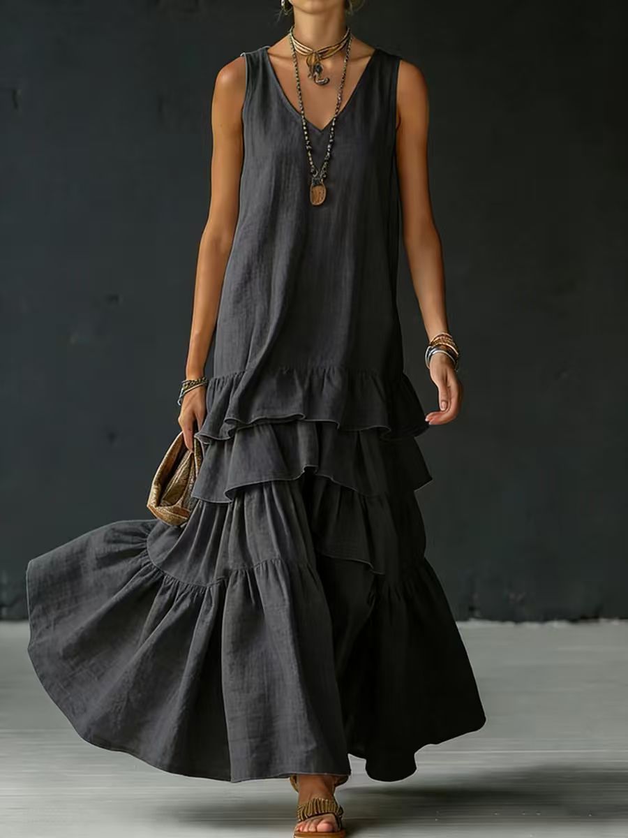 Sleeveless Ice-Silk Maxi Dress — Fluid Drape